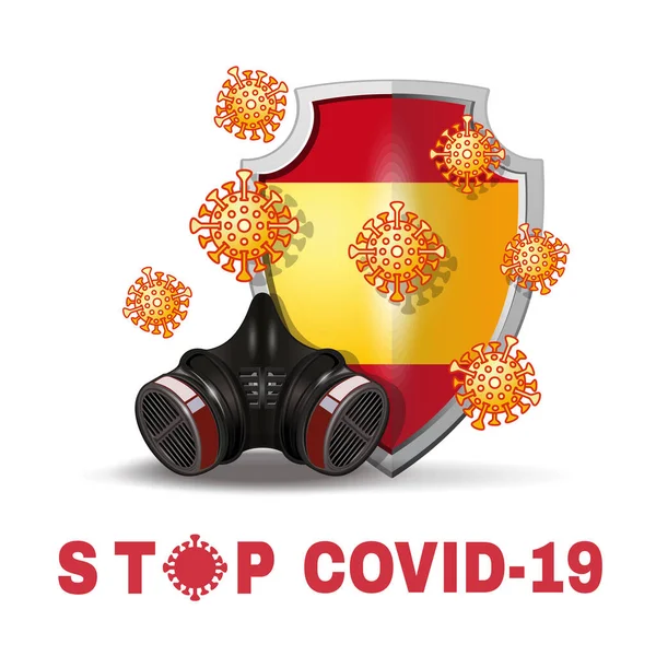 Atemschutzmasken Und Coronavirus Bakterien Auf Dem Hintergrund Eines Schildes Mit — Stockvektor