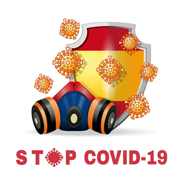 Ademhalings Coronavirusbacteriën Achtergrond Van Een Schild Met Afbeelding Van Vlag — Stockvector
