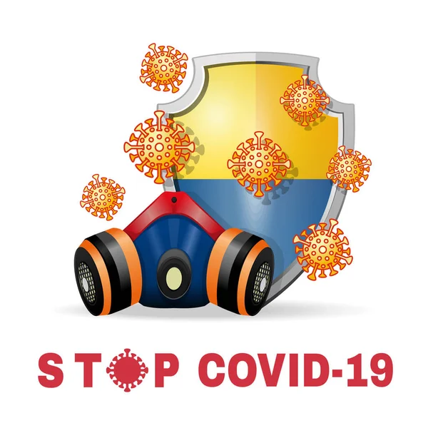 Respirator Coronavirus Bacteriën Achtergrond Van Een Schild Met Het Beeld — Stockvector