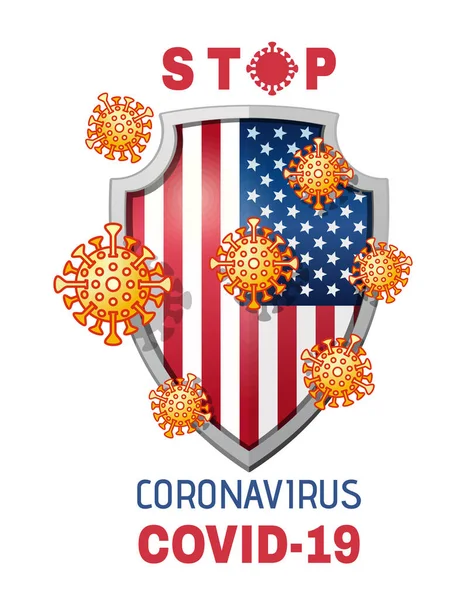 Respirator Och Coronavirus Bakterier Bakgrunden Sköld Med Bilden Usa Flaggan — Stock vektor