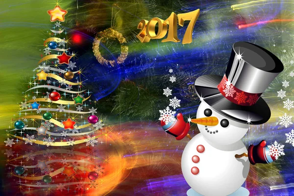 Sneeuwpop viert het nieuwe jaar. — Stockfoto