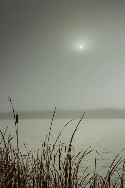 Gölün üzerinde sonbahar Bulutlu havada.