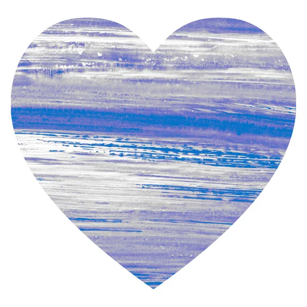 Painted heart shape isolated on white background. Purple and white paint strokes. Valentines day element. Rough bristle brush strokes.