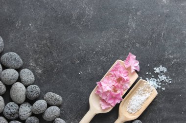 çakıl taşları ve çiçekler karanlık Spa arka plan