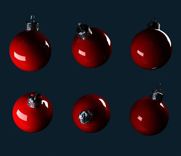 蓝色背景红色圣诞树球 — 图库照片