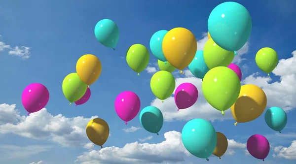 Mavi gökyüzü ile renkli balonlar