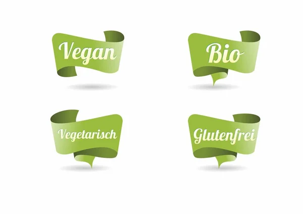 Icon Button dengan kata Jerman Organic Vegan Vegetarian Gluten-free - Stok Vektor