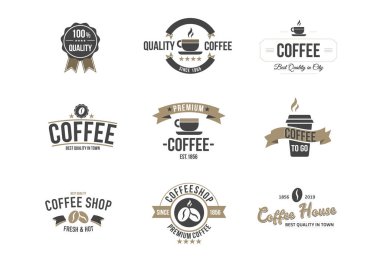 Vector Coffee Logotype Şablonları ve Kahve Aksesuarları Çizimleri