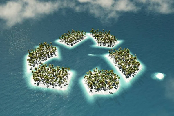 Maldivian island in the shape of a Recycling symbol, 3d rendering — Stock Photo, Image