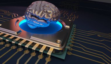 makine beyin sembolü devre kartı öğrenme 3d render