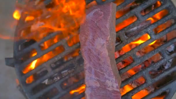 Suché zrání grilování Entrecote steak v grilu — Stock video