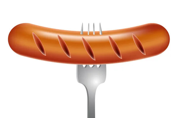 Sosis bir çatal üzerinde bir ızgarada pişirilir. Gerçekçi bir şekilde idam vektör çizim.