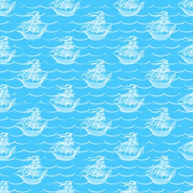 Soyut Retro seamless modeli yelkenli gemi ile. Hediye paketleri için arka plan.