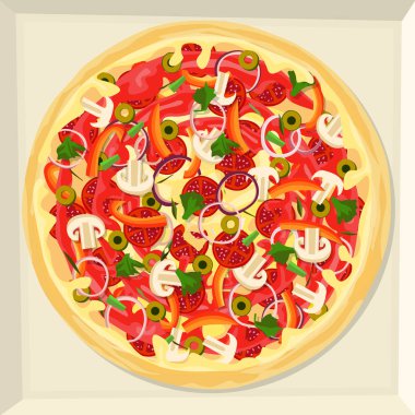 Peynir, petrol ve sebze vejetaryen pizza.