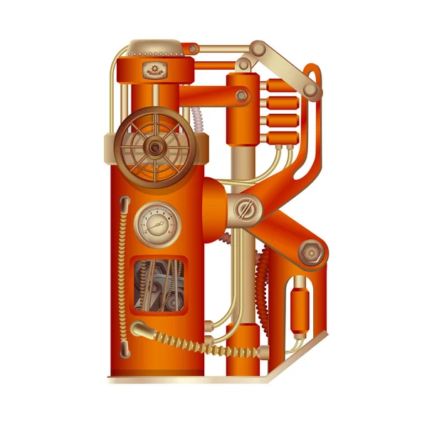 B harfi bir mekanizma ile bir buhar, hidrolik veya pnömatik taslak hareketli ve sabit parçalar şeklinde yapılan Latin alfabesinin. Beyaz arka plan üzerinde serbestçe düzenlenebilir nesnesi izole.