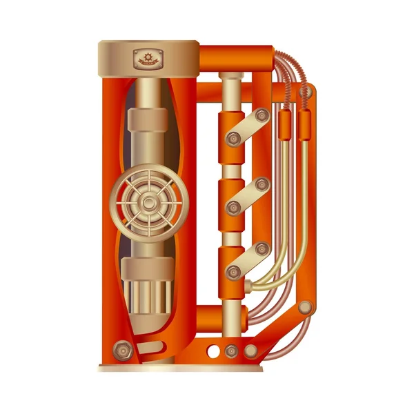 D harfi bir mekanizma ile bir buhar, hidrolik veya pnömatik taslak hareketli ve sabit parçalar şeklinde yapılan Latin alfabesinin. Beyaz arka plan üzerinde serbestçe düzenlenebilir nesnesi izole.