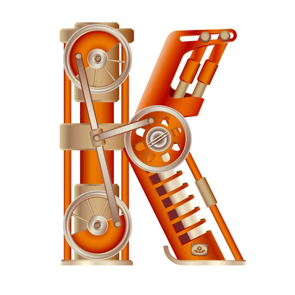 K harfi bir mekanizma ile bir buhar, hidrolik veya pnömatik taslak hareketli ve sabit parçalar şeklinde yapılan Latin alfabesinin. Beyaz arka plan üzerinde serbestçe düzenlenebilir nesnesi izole.