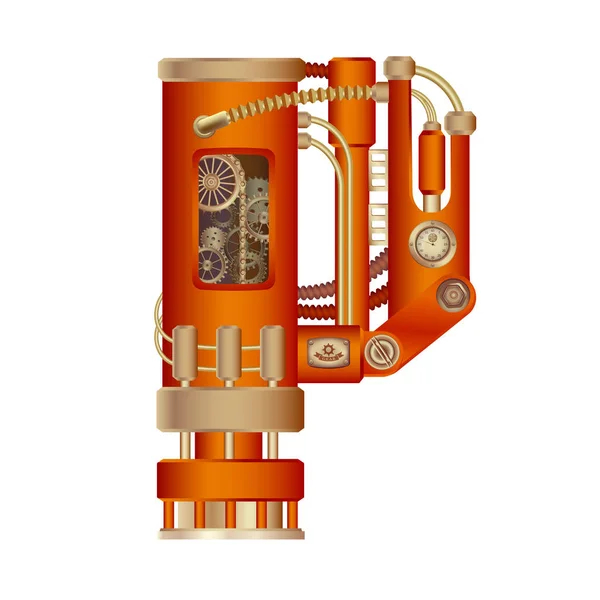 P harfi bir mekanizma ile bir buhar, hidrolik veya pnömatik taslak hareketli ve sabit parçalar şeklinde yapılan Latin alfabesinin. Beyaz arka plan üzerinde serbestçe düzenlenebilir nesnesi izole.