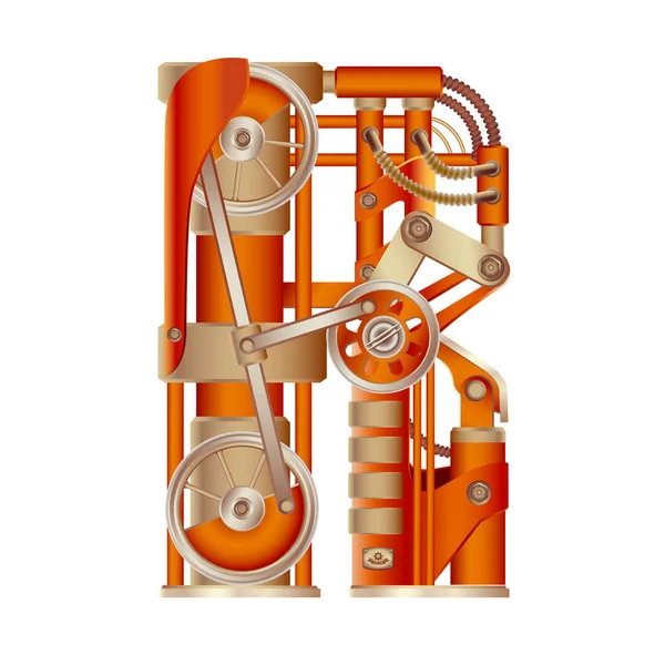 R harfi bir mekanizma ile bir buhar, hidrolik veya pnömatik taslak hareketli ve sabit parçalar şeklinde yapılan Latin alfabesinin. Beyaz arka plan üzerinde serbestçe düzenlenebilir nesnesi izole.