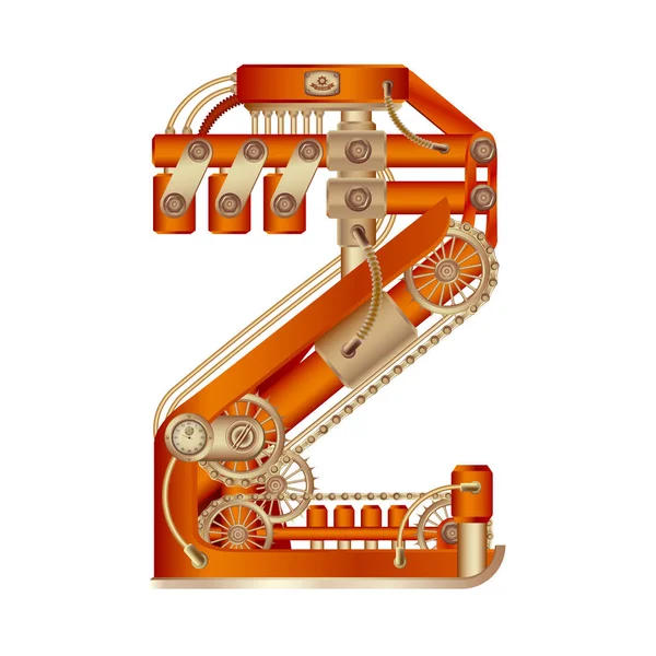 Arapça rakamı 2, hareketli ve sabit parçalar bir buhar, hidrolik veya pnömatik taslak ile bir mekanizma şeklinde yapılmış. Beyaz bir arka plan üzerinde serbestçe düzenlenebilir nesneler izole.