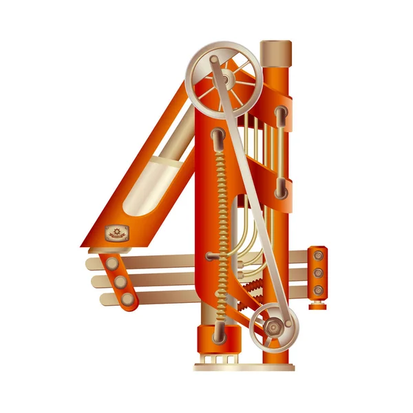 Arapça rakamı 4, hareketli ve sabit parçalar bir buhar, hidrolik veya pnömatik taslak ile bir mekanizma şeklinde yapılmış. Beyaz bir arka plan üzerinde serbestçe düzenlenebilir nesneler izole.
