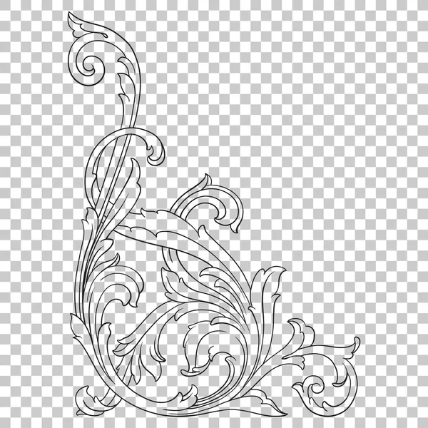 Esquina elemento decorativo ornamento barroco . — Vector de stock