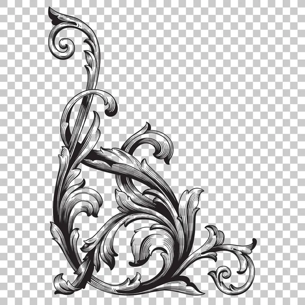 Esquina elemento decorativo ornamento barroco . — Vector de stock