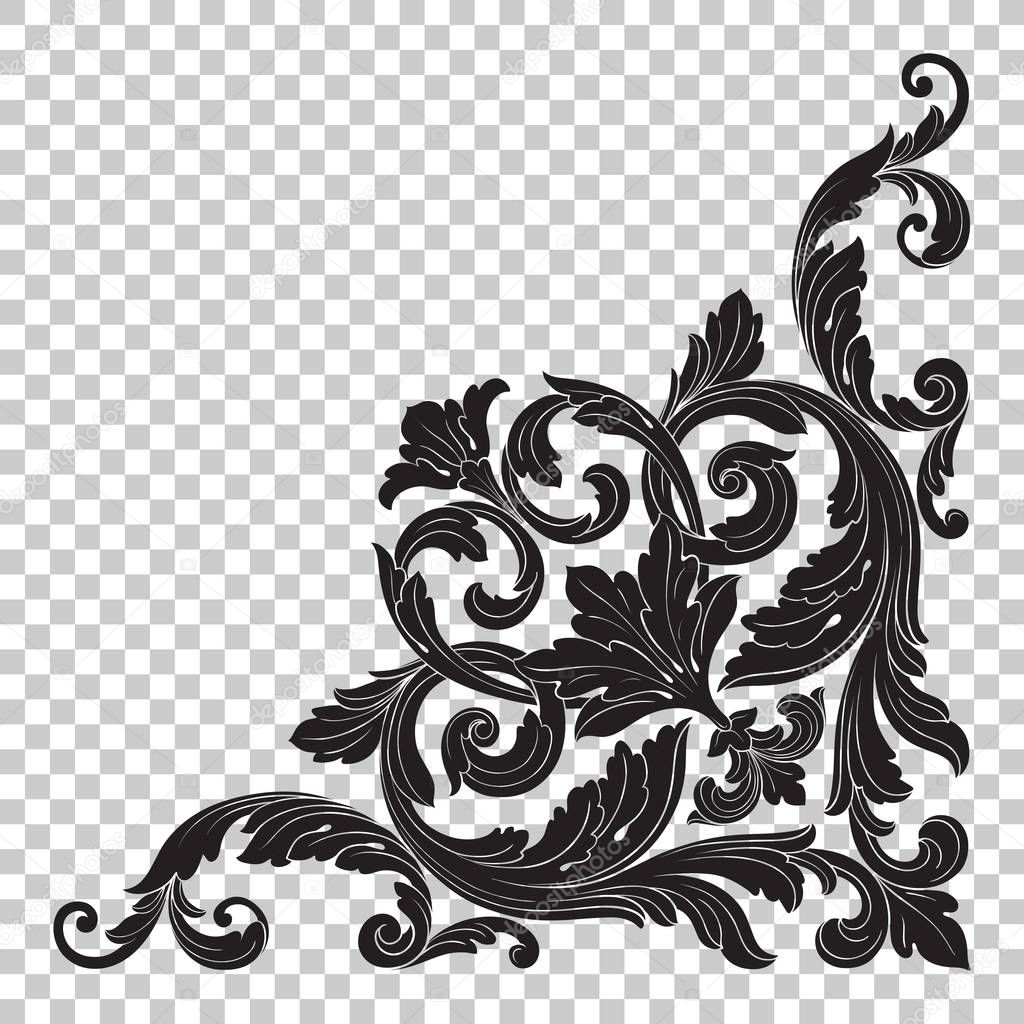 Isolate vintage baroque ornament retro pattern antique style acanthus. Decorative design element filigree calligraphy vector. You can use for wedding decoration of greeting card and laser cutting.