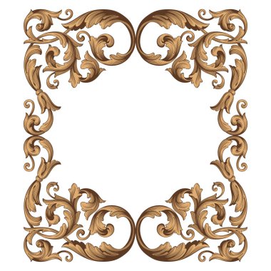 Klasik barok çerçeve parşömeni süslemesi sınır çiçekli retro desen antika stil akanthus yaprak girdabı dekoratif tasarım elemanı filigran hat hat tasarım vektörü