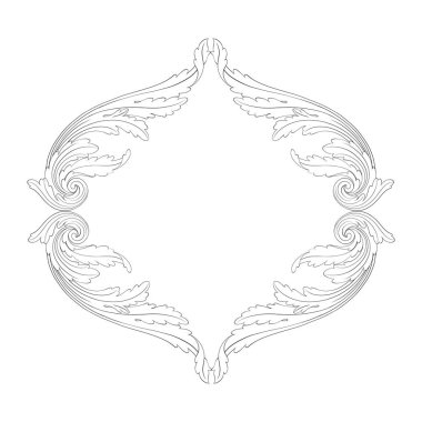 Klasik barok çerçeve parşömeni süslemesi sınır çiçekli retro desen antika stil akanthus yaprak girdabı dekoratif tasarım elemanı filigran hat hat tasarım vektörü