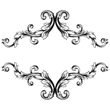 Tasarım için klasik klasik barok element vektörü. Dekoratif tasarım unsuru filigran hat vektörü. Tebrik kartı ve lazer kesim için kullanabilirsiniz..