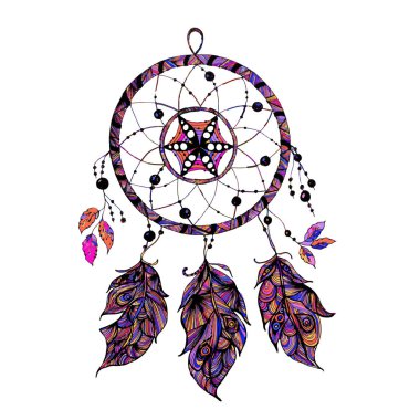 Hint rüya avcısı bir kroki tarzı. Beyaz arka plan üzerinde izole vektör çizim.