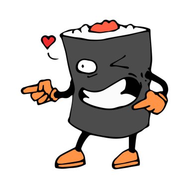 Rulo karakter. Robot resim karikatür. Aşık. Vektör izole görüntü. Simge. Asya Restoran.
