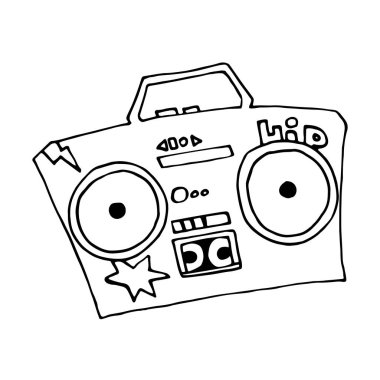 Getto blaster boombox kroki beyaz arka plan üzerinde çizim. Vektör