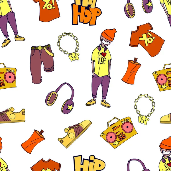 Seamless pattern concept of hip-hop. Graffiti wall rap template. Vector image.