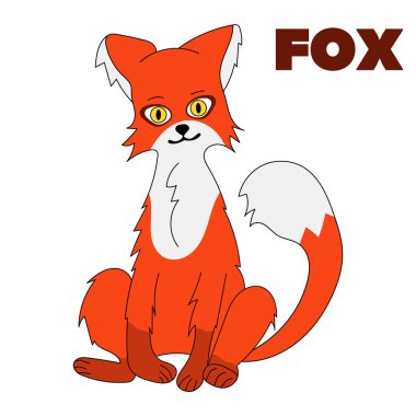 Şirin kabarık Fox oturuyor. Vektör hayvan izole görüntü. Bir karakter karikatür tarzı.