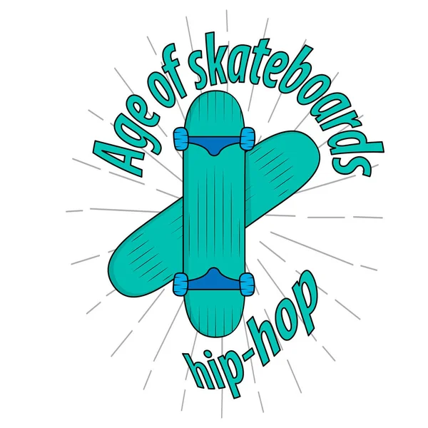 Skateboarding t-shirt design. Quote: age of skateboard, hip-hop. Vector vintage illustration. The concept of street style.