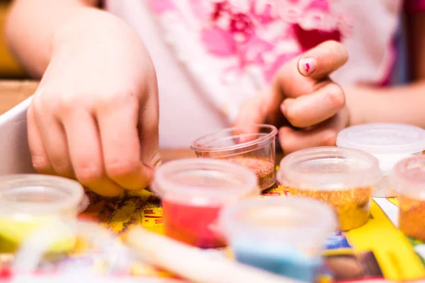 stock image Young girl playing and making handmade art 