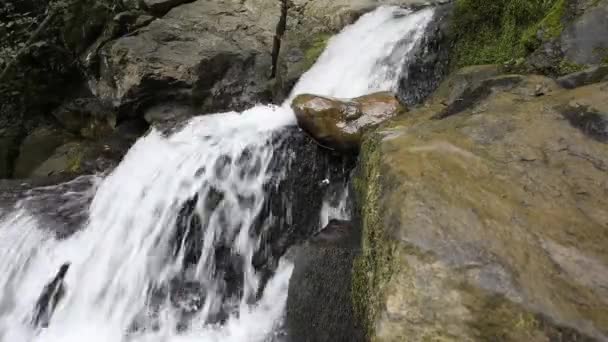 Hermosa vista de la cascada en la montaña en un corto — Vídeo de stock