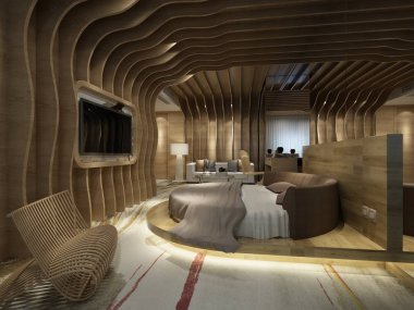 Modern yatak odasının 3D görüntüsü