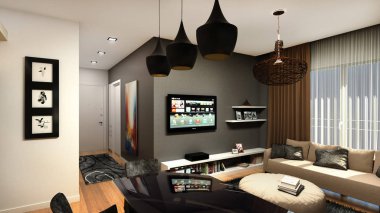 Modern oturma odasının 3D görüntüsü