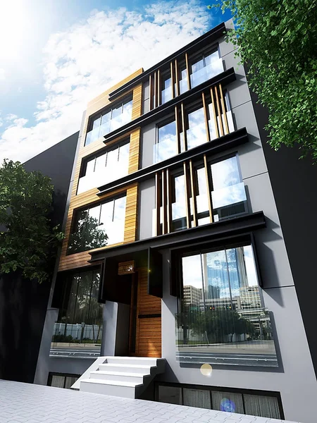 3D render of building exterior, facade.