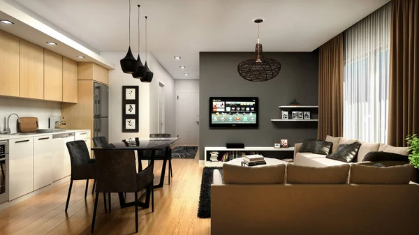 Render Ruang Tamu Modern — Stok Foto