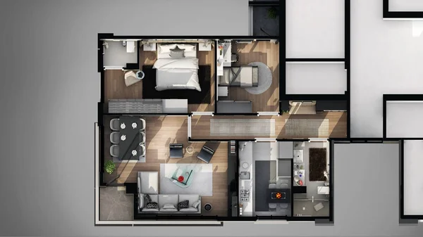 Render Van Appartement Plattegrond — Stockfoto