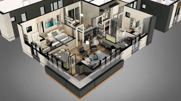 Render Van Appartement Plattegrond — Stockfoto