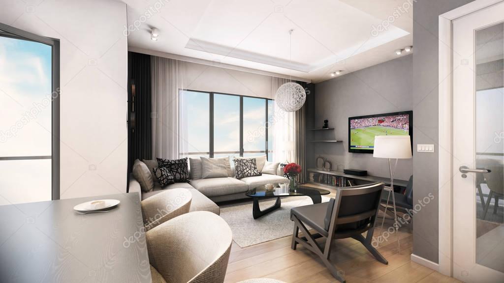 3D render of modern living room