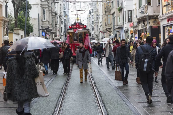 Red Tramway Istiklal Street Istanbul Turkey — Stock Photo, Image