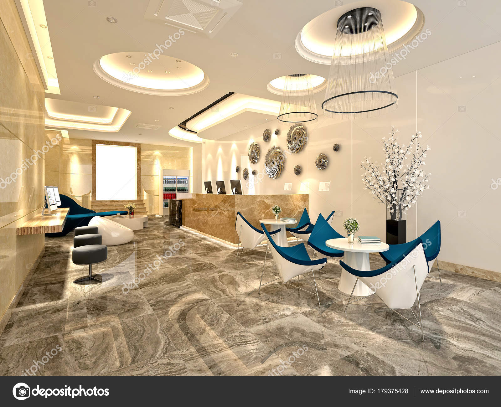 Render Luxury Hotel Reception Desk Stock Photo