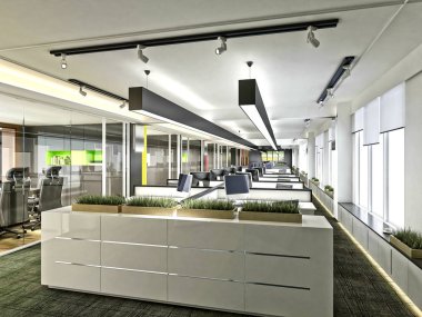 3D render modern çalışma ofis alanı