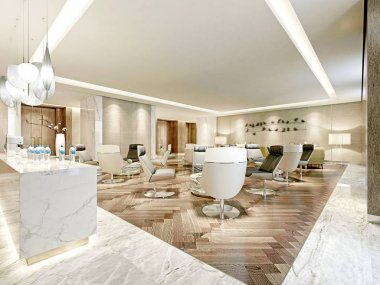 Otelin lobi barı 3D render